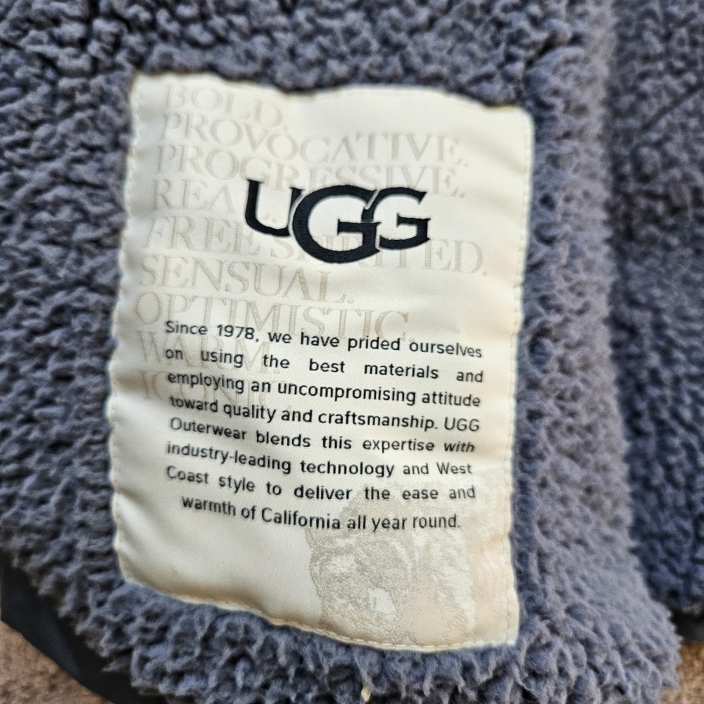 UGG Women's Patricia Sherpa Lined Puffer Jacket Blue Size XS Cropped Hip Length - Picture 7 of 9